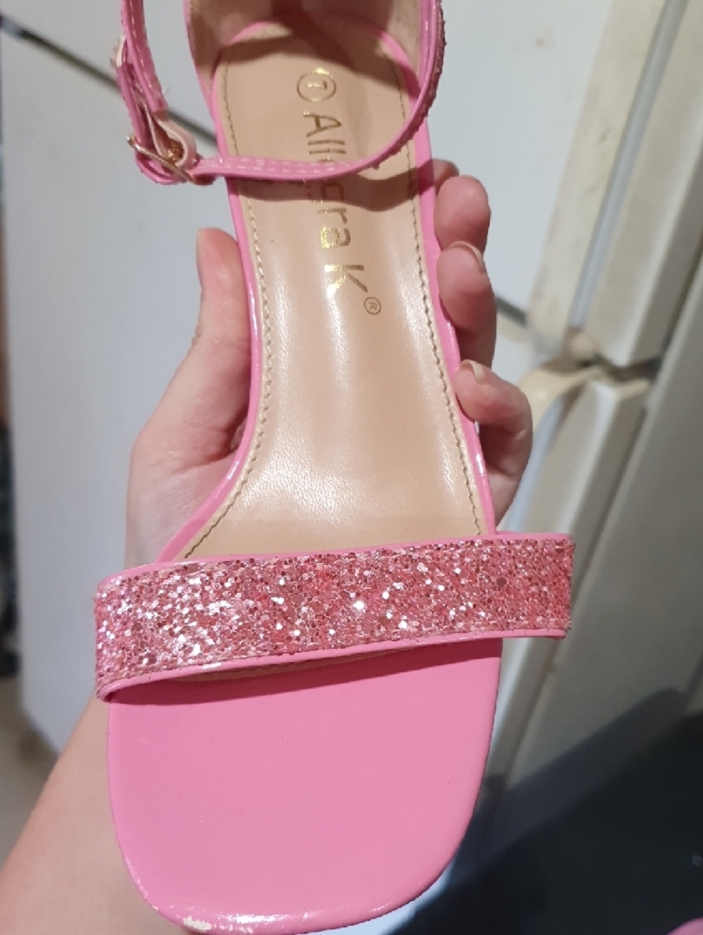 💜 Pink Glitter Block Heel Sandals - Women's - Picture 3 of 7